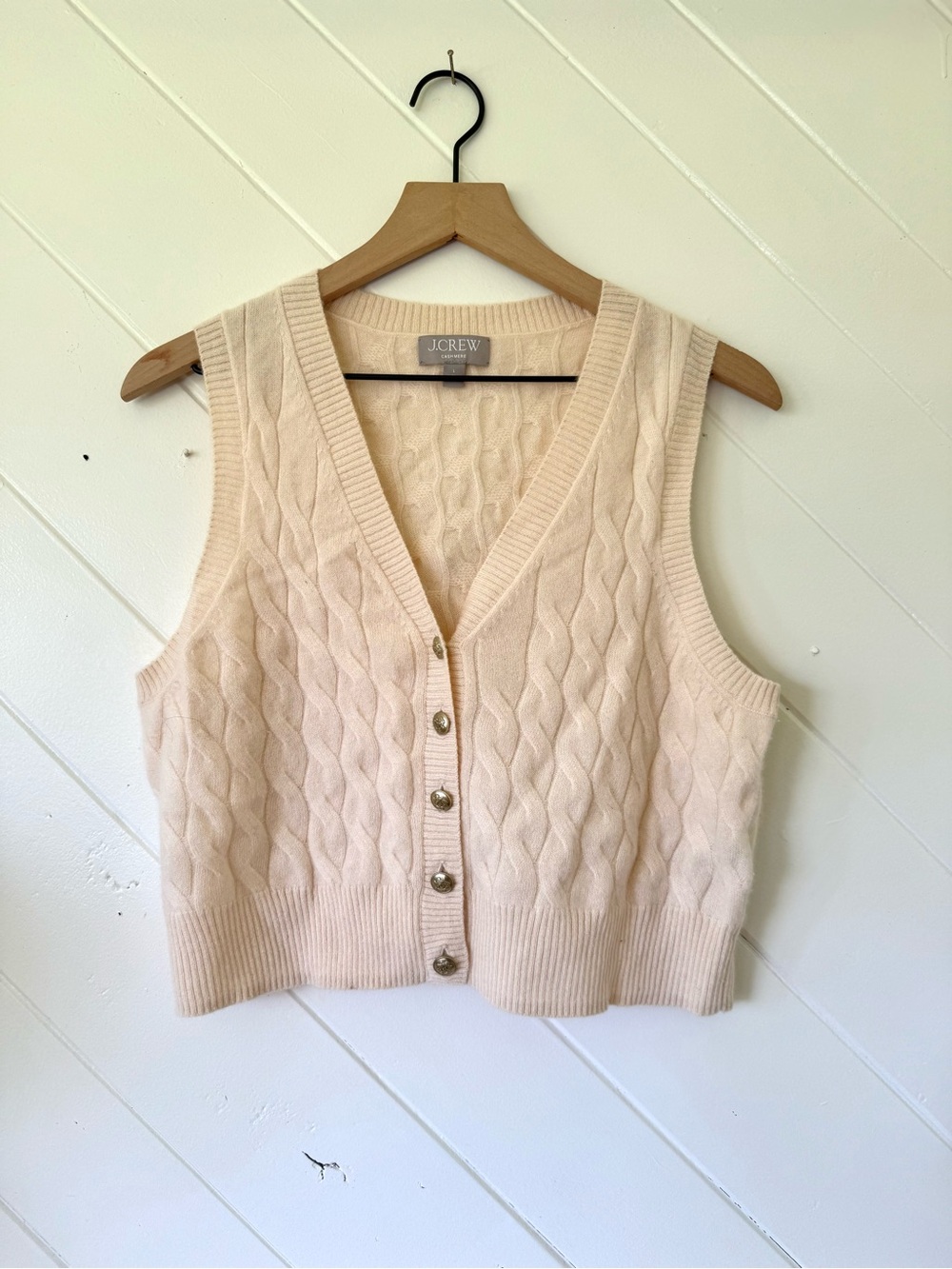 J. Crew cashmere cable knit vest in cream - Picture 3 of 6